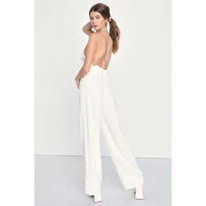 Lulus Signature Glamour Ivory Chain Strap Backless Wide-leg Jumpsuit White